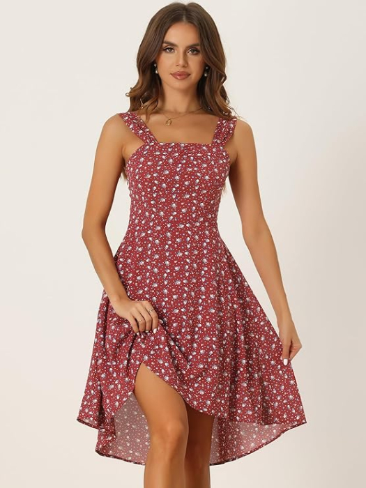 Rochie casual pentru femei deasupra la genunchi, rosie cu flori L [4]