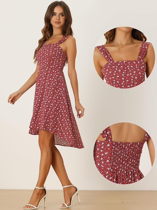 Rochie casual pentru femei deasupra la genunchi, rosie cu flori L [2]