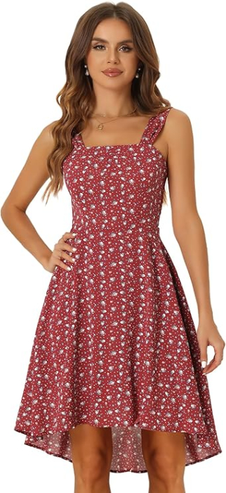 Rochie casual pentru femei deasupra la genunchi, rosie cu flori L [1]