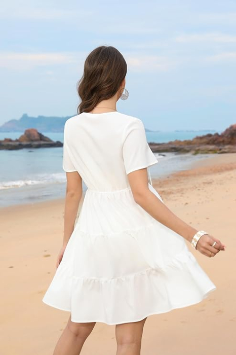 Rochie casual pentru femei peste genunchi, alba S [3]