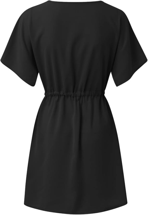 Rochie casual vaporoasa, de zi cu zi, maneci scurte, decolteu V, neagra XL [4]