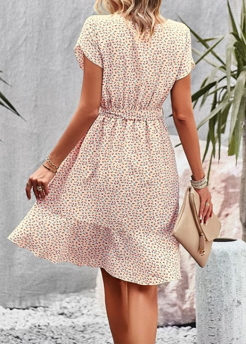 Rochie casual peste genunchi, vaporoasa, de zi cu zi, maneci scurte, decolteu rotund, alba XL [5]