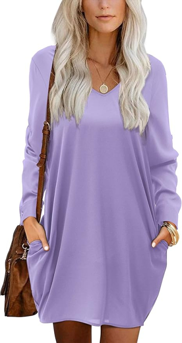 Rochie casual țesătură moale, respirabilă și confortabilă, mov L [1]
