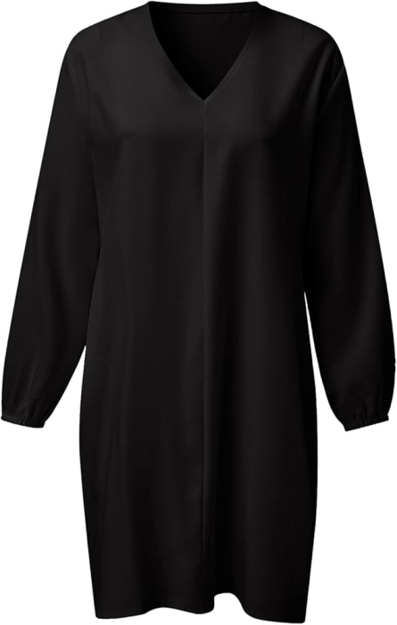 Rochie casual țesătură moale, respirabilă și confortabilă, neagra XXL [3]