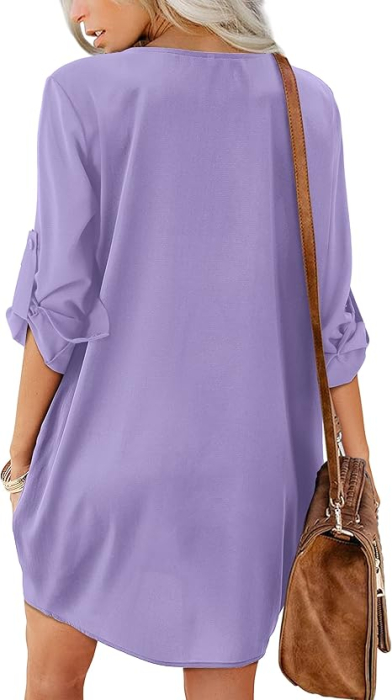 Rochie casual țesătură moale, respirabilă și confortabilă, mov L [3]