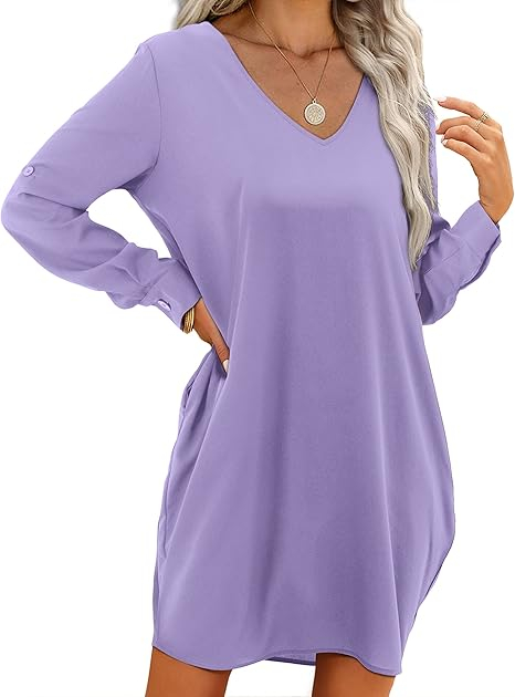 Rochie casual țesătură moale, respirabilă și confortabilă, mov L [2]