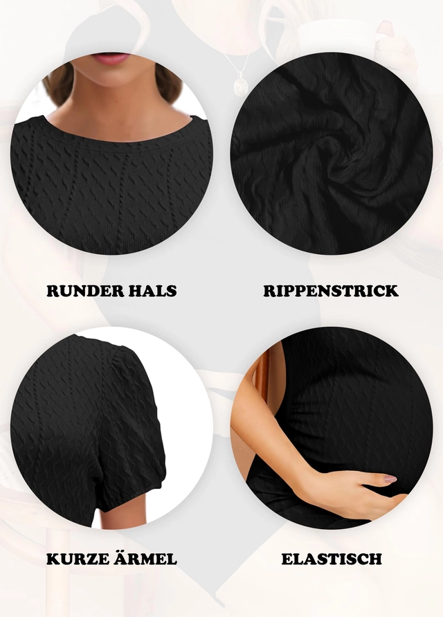 Rochie casual tricotata pentru femei insarcinate, deasupra la genunchi, mâneci scurte, negru, L [4]