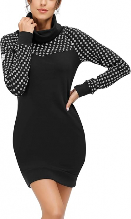 Rochie casual pentru femei deasupra la genunchi, mâneci lungi, guler inalt, S [1]