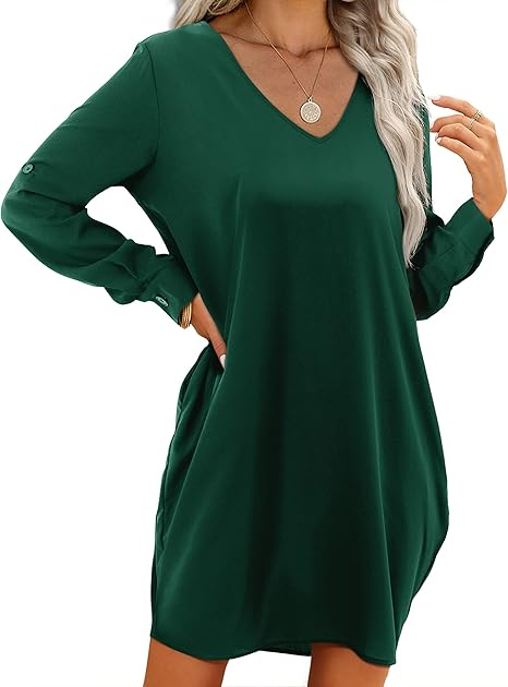 Rochie casual țesătură moale, respirabilă și confortabilă, verde M [2]
