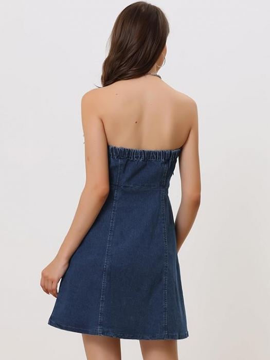 Rochie casual albastra din material textil tip jeans XL [4]