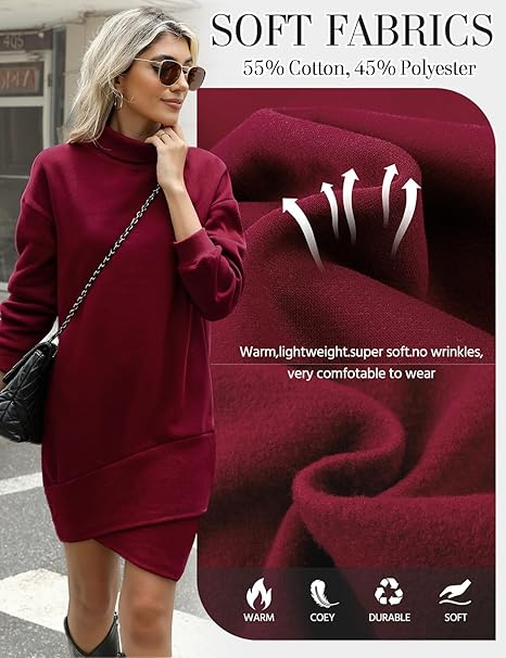 Rochie casual tricotata pentru femei deasupra la genunchi, mâneci lungi, rosie, L [4]