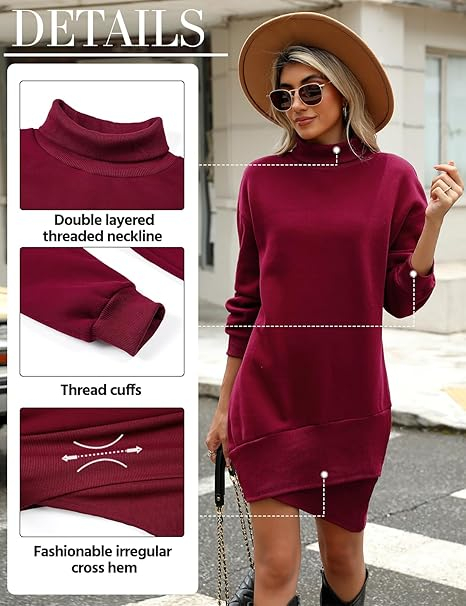 Rochie casual tricotata pentru femei deasupra la genunchi, mâneci lungi, rosie, L [2]