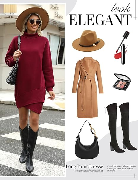 Rochie casual tricotata pentru femei deasupra la genunchi, mâneci lungi, rosie, L [5]