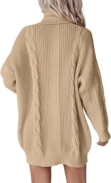 Rochie casual tricotata pentru femei, mâneci lungi, crem M [5]