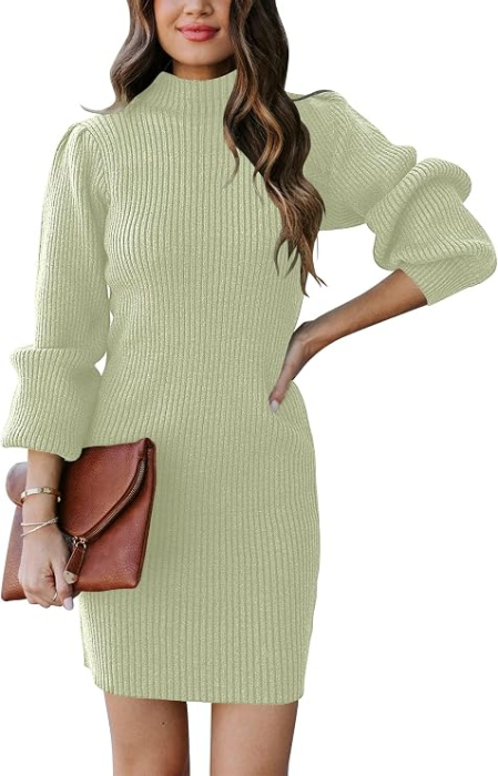 Rochie casual tricotata pentru femei, mâneci lungi, verde deschis XL [2]