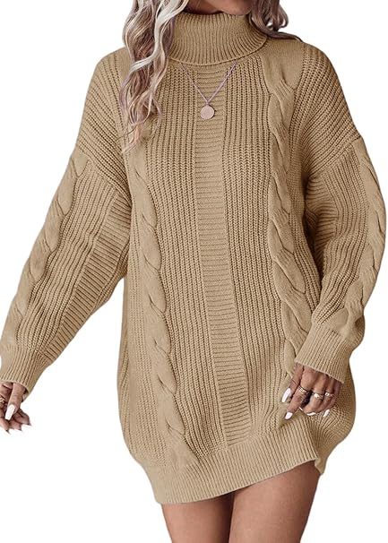 Rochie casual tricotata pentru femei, mâneci lungi, crem M [4]
