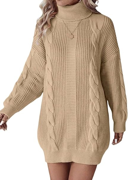 Rochie casual tricotata pentru femei, mâneci lungi, crem M [2]