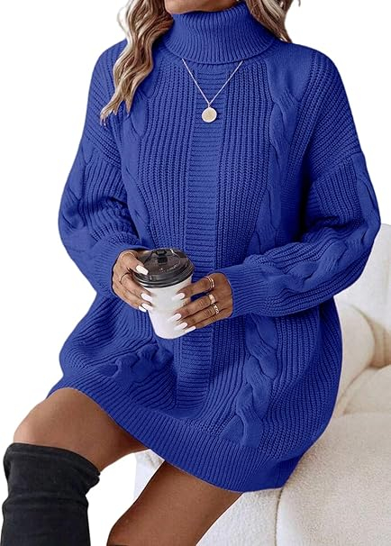 Rochie casual tricotata pentru femei, mâneci lungi, albastra XL [3]
