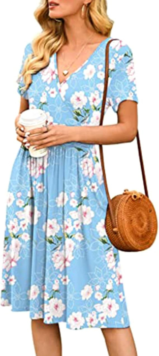 Rochie casual pentru femei, mâneci scurte, albastra cu curea M [3]