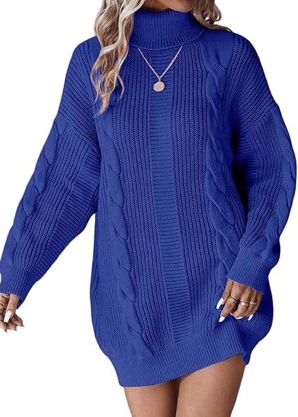 Rochie casual tricotata pentru femei, mâneci lungi, albastra XL [4]