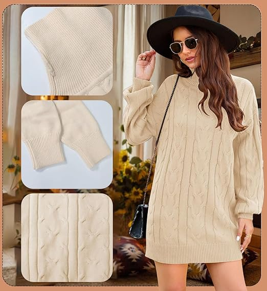 Rochie casual tricotata pentru femei, mâneci lungi, Bej L [5]