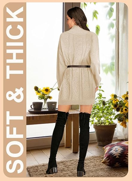 Rochie casual tricotata pentru femei, mâneci lungi, Bej L [3]