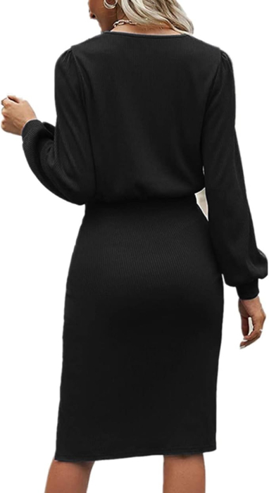 Rochie casual tricotata pentru femei, mâneci lungi, neagra, S [4]