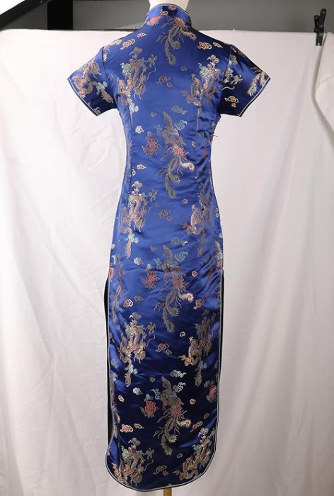 Rochie cheongsam (qipao) tradițională pentru femei slim fit cu guler mandarin – albastra 32, S [4]