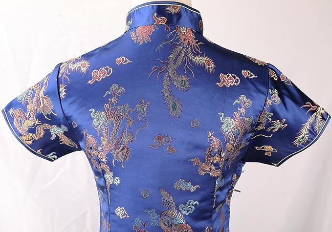 Rochie cheongsam (qipao) tradițională pentru femei slim fit cu guler mandarin – albastra 32, S [6]