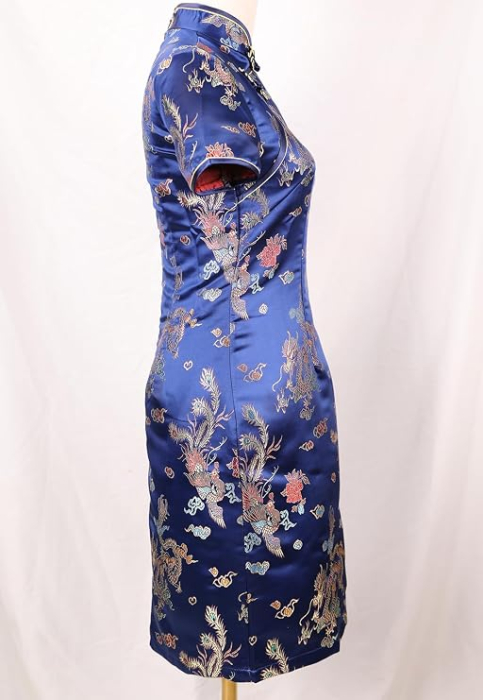 Rochie cheongsam (qipao) tradițională pentru femei slim fit cu guler mandarin – albastra 32, S [4]