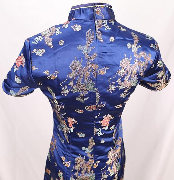 Rochie cheongsam (qipao) tradițională pentru femei slim fit cu guler mandarin – albastra 32, S [7]