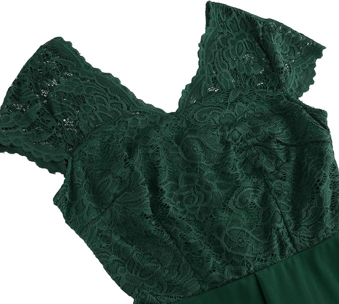 Rochie verde Damă Cocktail Midi din Dantelă, Croi A-Line, Decolteu în V, Mâneci Scurte, Elegantă, M [5]
