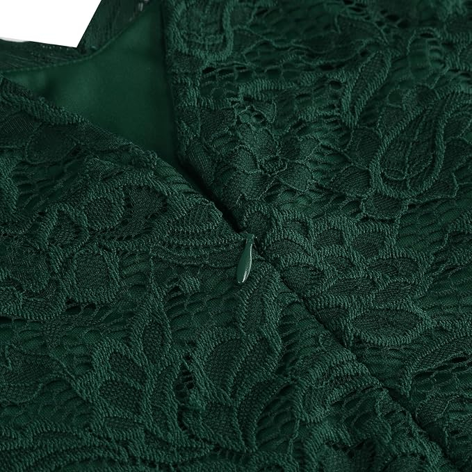Rochie verde Damă Cocktail Midi din Dantelă, Croi A-Line, Decolteu în V, Mâneci Scurte, Elegantă, M [2]