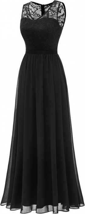 Rochie de seara lunga din dantela, fara maneci, Negru marimea M [4]
