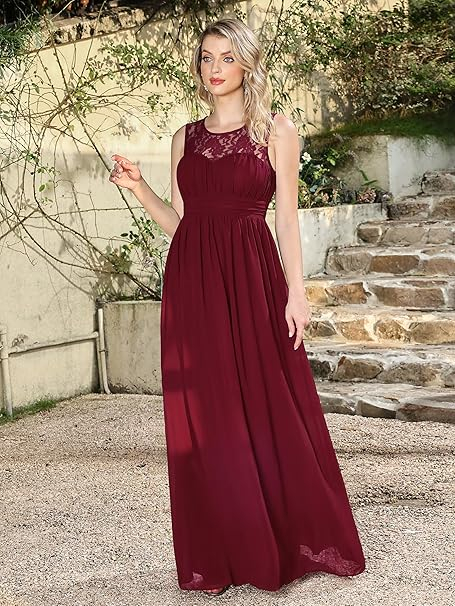 Rochie de seara lunga din sifon, fara maneci, Visinie marimea 40 [4]