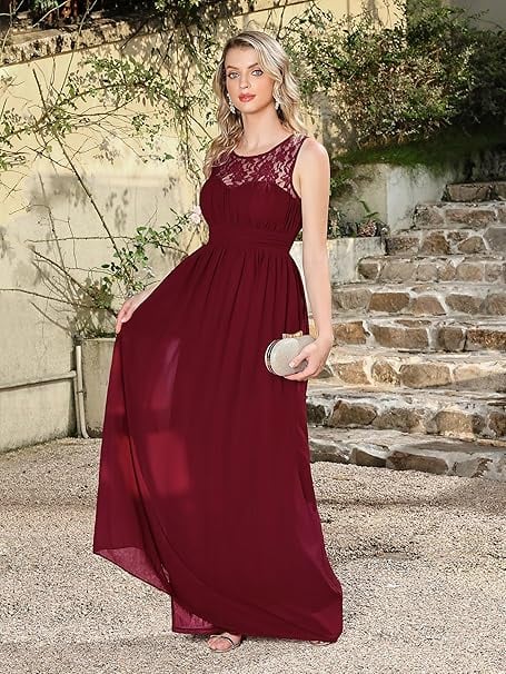 Rochie de seara lunga din sifon, fara maneci, Visinie marimea 38 [6]
