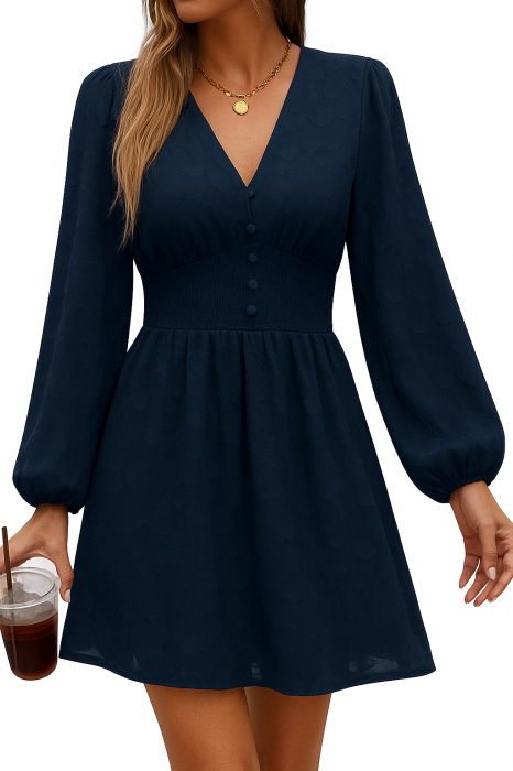 Rochie de vara pana la genunchi  cu maneci lungi, albastru, marimea M [1]