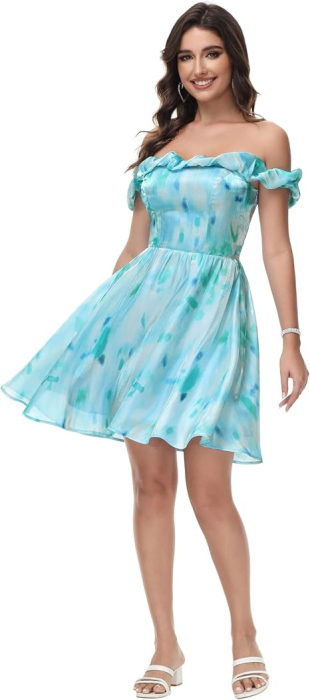 Rochie de vara peste genunchi  cu maneci lungi, albastra, L [3]