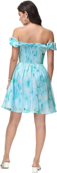 Rochie de vara peste genunchi  cu maneci lungi, albastra, L [4]