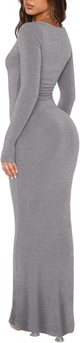 Rochie elastica, mulata, lunga, cu maneci lungi, gri, XL [4]