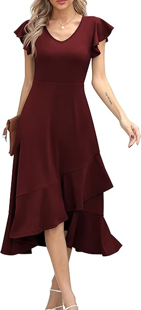 Rochie eleganta de vara,lungime peste genunchi, decolteu in V, fermoar ascuns pe spate, S visiniu [1]