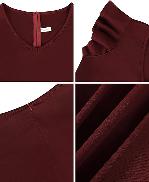 Rochie eleganta de vara,lungime peste genunchi, decolteu in V, fermoar ascuns pe spate, S visiniu [7]