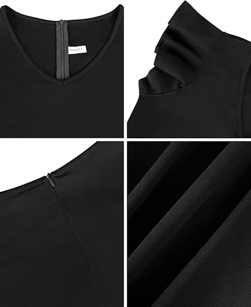 Rochie eleganta de vara,lungime peste genunchi, decolteu in V, fermoar ascuns pe spate, M negru [7]