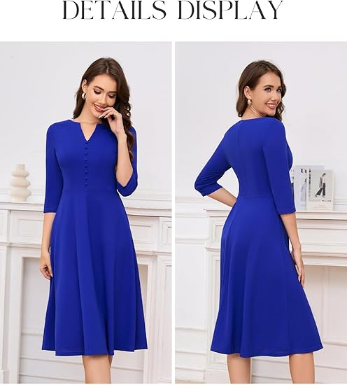 Rochie bleu eleganta de vara,lungime peste genunchi, decolteu in V, fermoar ascuns pe spate, M [2]