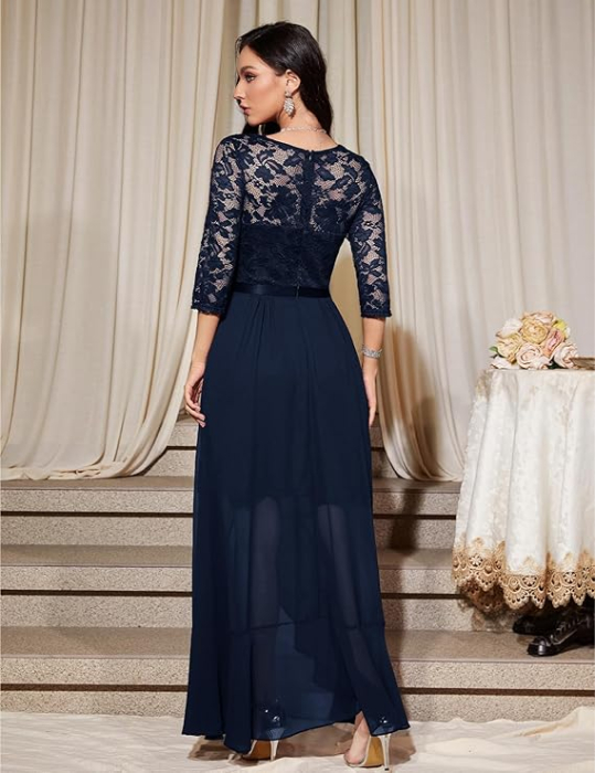 Rochie albastra eleganta de vara,lungime peste genunchi, decolteu in V, fermoar ascuns pe spate, L [3]