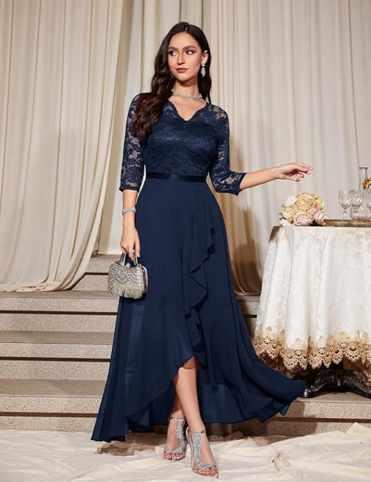 Rochie albastra eleganta de vara,lungime peste genunchi, decolteu in V, fermoar ascuns pe spate, L [5]