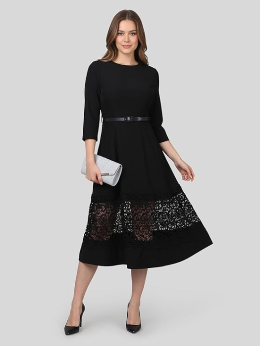 Rochie eleganta neagra de vara,lungime peste genunchi, decolteu in rotund, maneci 3/4, S [2]