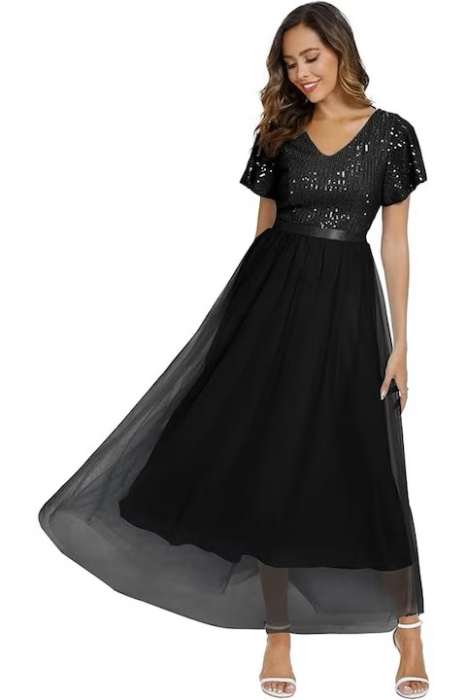 Rochie eleganta de vara,lungime peste genunchi, decolteu in V, fermoar ascuns pe spate, S neagra [3]