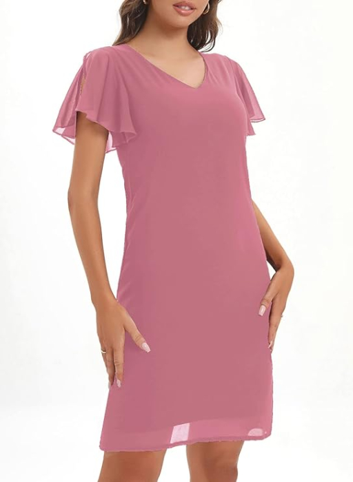 Rochie eleganta, deasupra la genunchi, fara mâneci, mulata, Roz M [3]