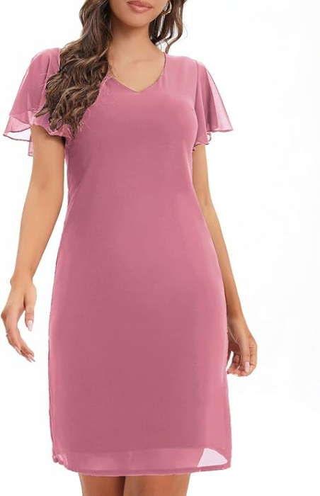 Rochie eleganta, deasupra la genunchi, fara mâneci, mulata, Roz M [2]